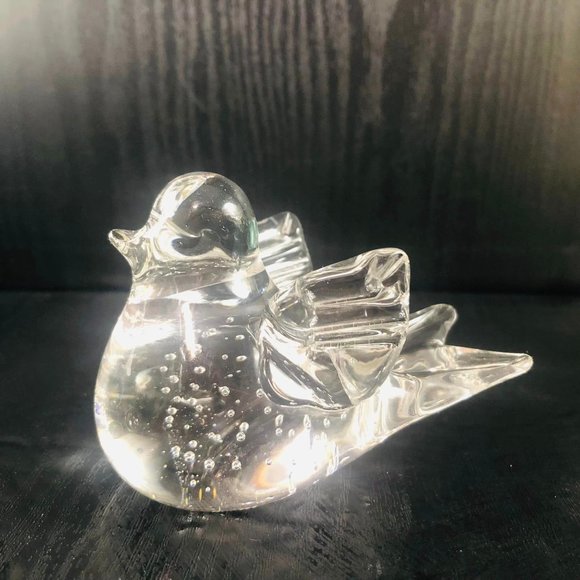 Clear Blown Glass Bird with Bubbles Paper Weight Vintage Art Handmade - Picture 1 of 4